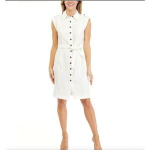 Calvin Klein Womens Dress White S Cap Sleeve Collared Button Front Dress 6